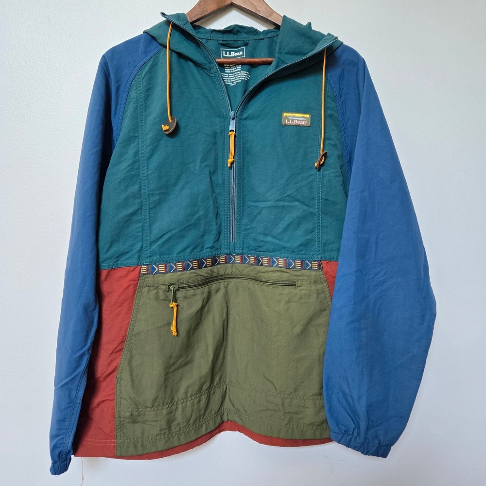 LL Bean Mens Mountain Classic Anorak Colorblock Packable Jacket 505271 Medium